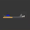 3D Model Structure With Black Roof Yellow Wooden Platform And Blue Cylindrical Elements