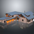 Spacious Modern House Exterior With Blue Roof And Wooden Siding