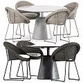 Modern Wicker Table and Chair Set with Conical Metal Base and Cushioned Seats