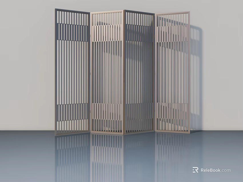 Modern Folding Hinged Door with Vertical Slats for Interior Room Divider 3d model