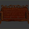 Vintage Red Leather Three Seater Sofa With Carved Wooden Frame And Ornate Design