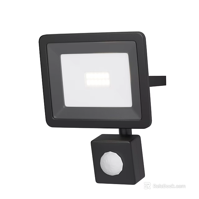 LED Spotlight With Motion Sensor Black Housing Square Design White Light Panel 3d model