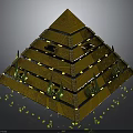 Modern Golden Pyramid Decorative Design With Layered Structure Intricate Patterns Green Ornaments And Golden Particles