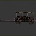 Ancient Wooden Horse Drawn Carriage With Thatched Roof And Red Decorative Wheels