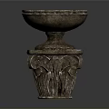 Artistic Handcrafted Stone Sculpture Bowl Design With Intricate Pedestal Carvings
