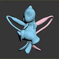 Two Pink And Blue Mew Game Anime Characters In Dynamic Jumping Poses With Long Tails