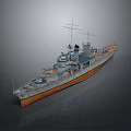 3D Model of Historical Warship With Gray And Orange Hull Superstructure And Masts