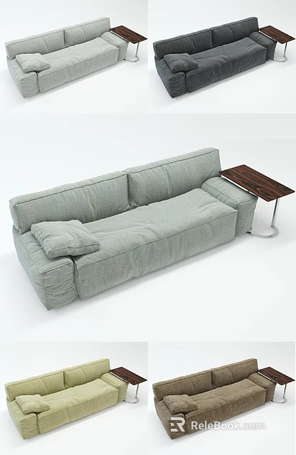 Light Green Two Seater Fabric Sofa With Wooden Top Side Table And Modern Minimalist Design 3d model 