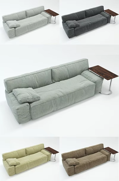 Light Green Two Seater Fabric Sofa With Wooden Top Side Table And Modern Minimalist Design 3d model