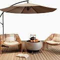 Outdoor Wicker Sofa Set With Fire Pit Patio Umbrella And Wooden Deck