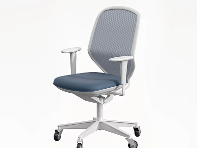 Modern Massage Chair With Breathable Mesh Back Blue Cushion And White Rolling Frame 3d model