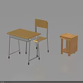 Simple Wooden Desk Chair And Metal Legs Side Table Furniture Set