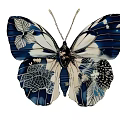 Intricate Butterfly Sculpture with Blue White Patterns and Detailed Wing Designs