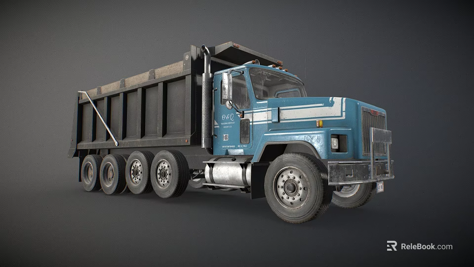 Blue Heavy Duty Dump Truck With Black Dump Bed And Large Wheels 3d model 