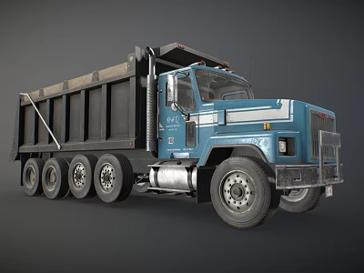 Blue Heavy Duty Dump Truck With Black Dump Bed And Large Wheels 3d model