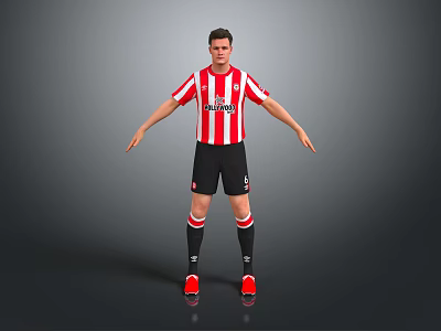 Man Wearing Red White Striped Jersey Black Shorts And Red Shoes With Arms Outstretched 3d model