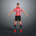 Man Wearing Red White Striped Jersey Black Shorts And Red Shoes With Arms Outstretched