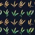 Decorative Wheat Ears Pattern With Gold Green Colors On Dark Background