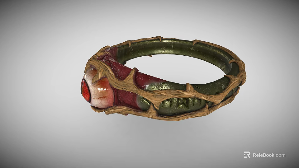 Mythical Fantasy Bracelet With Red Eye And Twisted Green Vine Decorative Design 3d model 