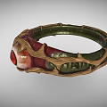 Mythical Fantasy Bracelet With Red Eye And Twisted Green Vine Decorative Design