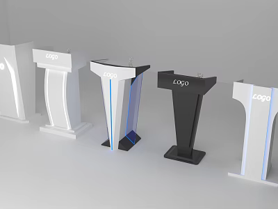 Stylish Functional Podiums With Various Modern Designs LOGO Display White Black Blue Accents For Events 3d model