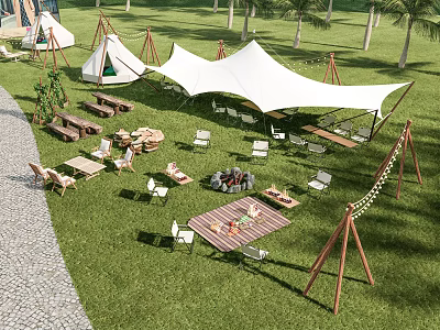 Camping Park Landscape Tent Picnic Open-air Cinema Tensioned Casual Table and Chair Party BBQ BBQ 3d model