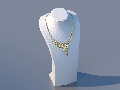 Elegant Golden Necklace With Crystal Pendant On White Mannequin Display Stand 3d model