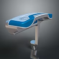 Modern Commercial Interactive Device With Blue Panel Silver Stand And Ergonomic Design