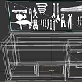 Dark Wooden Workbench with Wrenches Saw Pliers and Screwdrivers Storage Drawers