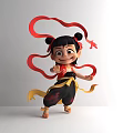 Cartoon Man In Black And Yellow Outfit Holding Red Ribbons On White Background