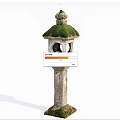 Rustic Stone Outdoor Light With Mossy Roof And Hollow Design For Garden Decor