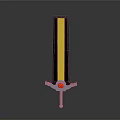 Ornamental Black Sword With Yellow Inscriptions Silver Hilt And Red Gemstone