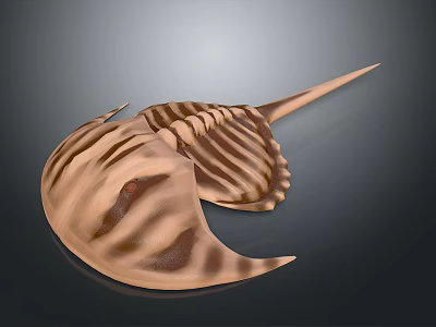 Detailed Horseshoe Crab Close Up View With Brown Striped Shell And Long Tail 3d model