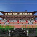 Cartoon Scene Of Ancient Chinese Palace With Green Roof And Armored Soldiers On Square