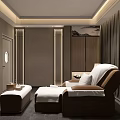 Modern SPA Sauna Interior With Comfortable Massage Chairs Side Tables And Circular Decor