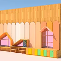 Wooden Bookcase With Colorful Doors Pink Window Designs And Open Shelves With Books