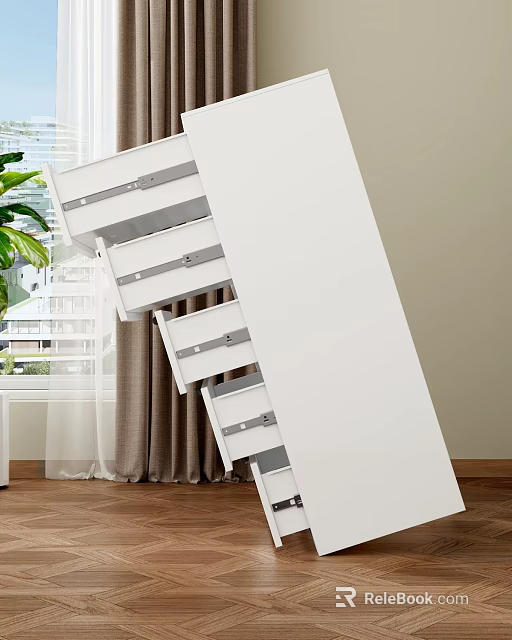 Modern White Storage Cabinet With Multiple Drawers For Home Organization And Living Room Use 3d model 