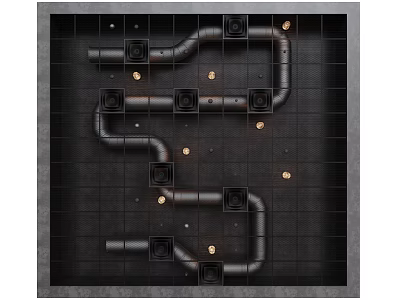 Modern Ceiling Design With Grid Pattern Black Pipes And Golden Accents 3d model