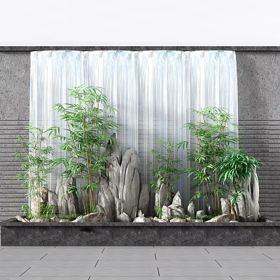 New Chinese style landscape sketch rockery flowing water bamboo flowing water landscape flowing water wall 3d model
