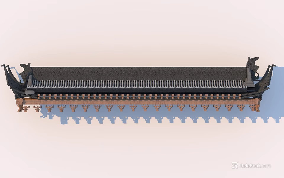 Traditional Building Exterior Wall Featuring Decorative Eave Wooden Frames And Classic Roof Structure 3d model 