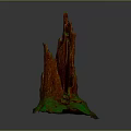 Rustic Wooden Stone Sculpture Featuring Irregular Red Trunk And Green Base