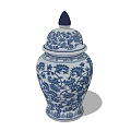 Elegant Blue and White Ceramic Lidded Jar with Intricate Floral Patterns 3d model