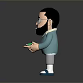 Bearded Man With Glasses Wearing Light Blue Jacket Green Inner Shirt Holding Green Bowl