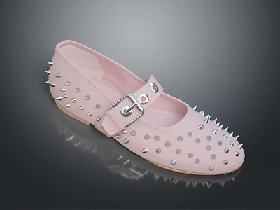 Fashionable Pink Studded Shoes with Buckle Strap and Perforated Design 3d model