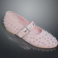 Fashionable Pink Studded Shoes with Buckle Strap and Perforated Design