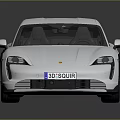 Silver Porsche Electric Hatchback With Black Windows And Large Wheels On Reflective Surface 3d model