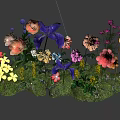 Vibrant Flower Cluster With Roses Irises And Colorful Blooms On Green Grass
