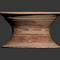 Ancient Ceramic Pedestal Bowl With Intricate Red Patterns And Decorations 3d model