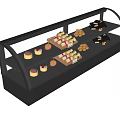 Commercial Dessert Display Case With Curved Glass Top And Pastry Arrangement