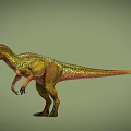 Realistic 3D Dinosaur Model With Green Yellow Skin And Purple Crest Standing Pose